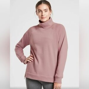 Athleta women's cozy karma funnel neck side zipper pink size L sweatshirt